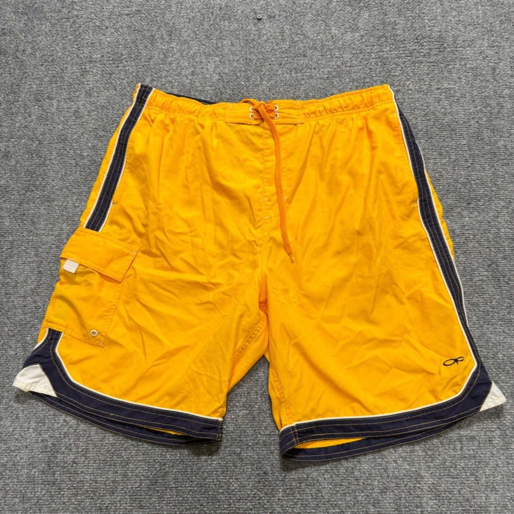 VTG OP Ocean Pacific Surfer Board Shorts Men's XL Yellow Blue 90s Y2K